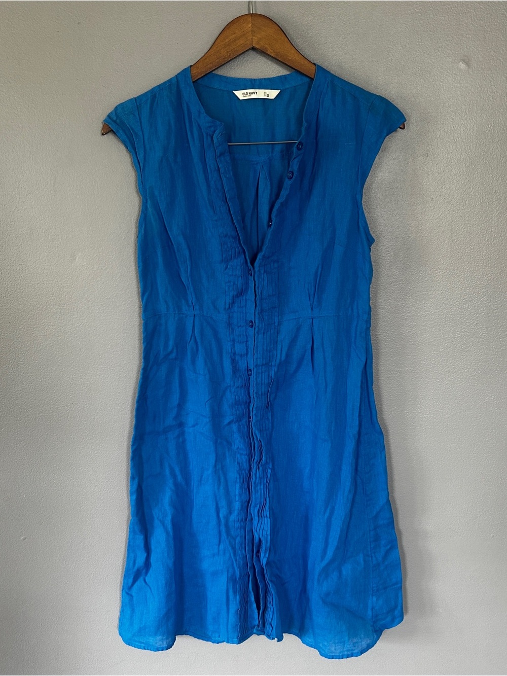 Old Navy Blue Linen Blend Pintuck Button Front Mini Dress Small